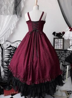 Retro Classical Elegant Wine Red Jacquard Fabric Binding Band Design Gothic Lolita Sleeveless Dress -MIMY Lolita Shop 5 500x672 59