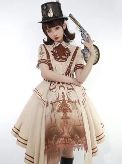 Libra Series OP British Style Solid Color Libra Graphic Printing Irregular Hem Design Classic Lolita Short Sleeve Dress Set -MIMY Lolita Shop 5 500x672 599