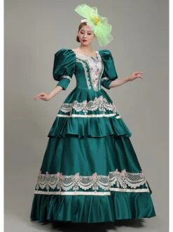 Dark Green Puff Mid-length Sleeve Lace Party Retro Court Lolita Prom Dress -MIMY Lolita Shop 5 500x672 680
