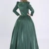 Palace Style Dark Green A-shaped Long Dress American Retro Lantern Sleeves Lace Stand Collar Lolita Prom Dress -MIMY Lolita Shop 5 500x672 681