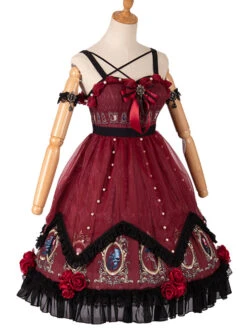The Split Love Series Rose Gothic Lolita Red Sling Dress -MIMY Lolita Shop 5 500x672 69