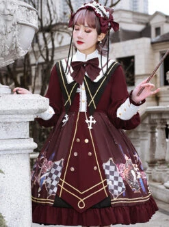 Immortal Bottle Series OP Retro School Lolita Long Sleeve Dress -MIMY Lolita Shop 5 500x672 725