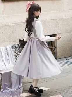 Marsha College Series Pink Gray Cute Sweet School Lolita Fake Two Pieces Long Sleeves Suspender Dress -MIMY Lolita Shop 5 500x672 730