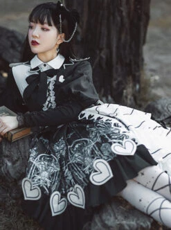 Eye Of Red Heart Series OP Retro Stitching Gothic Lolita Long Sleeve Dress -MIMY Lolita Shop 5 500x672 78