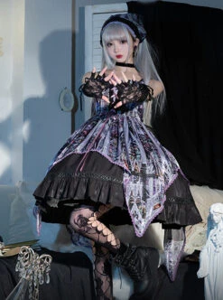 Sweet And Cool Purple Personalized Dark Pattern Print Irregular Hem Design Cross Strap Decoration Gothic Lolita Sleeveless Dress -MIMY Lolita Shop 5 500x672 79