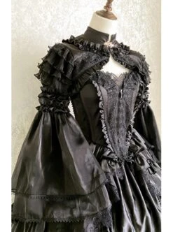 Black Lace Sling Corset Tail Top Flared Long Sleeve Fashion Ruffle Shawl Gothic Lolita Dress Set -MIMY Lolita Shop 5 500x672 84