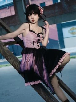 Gothic Style Stereoscopic Butterfly Embroidery Chiffon Tie-Dye Printing Lace Butterfly Decoration Irregular Hem Gothic Lolita Sleeveless Dress -MIMY Lolita Shop 5 500x672 86