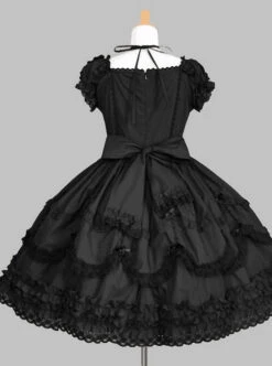 Black And White Cotton Elegant Gothic Lolita Short Sleeves Dress -MIMY Lolita Shop 5 500x672 92
