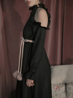 Off-shoulder Ruffle Collar Black Gothic Lolita Long Sleeve Dress -MIMY Lolita Shop 5 500x672 94