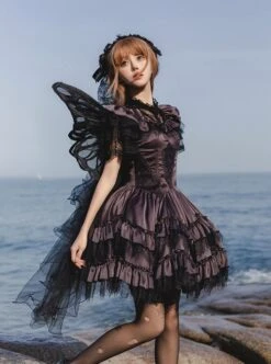 Silent Melody Series Ballet Style Pure Color Backless Elegant Lace Stitching Gothic Lolita Short Sleeve Dress -MIMY Lolita Shop 5 500x672 96