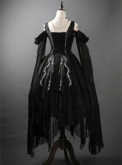 Horus Series Dark Black Gothic Noble Snake Blade Silver Embroidery Necklace Sleeveless Dress Match Wrist Sleeves Set -MIMY Lolita Shop 5 500x672 99