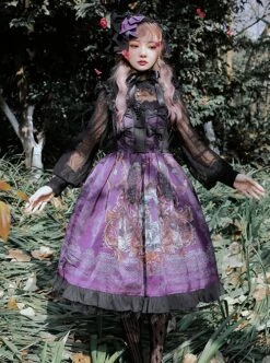 Gothic Vintage Print Grape Bow Decorative Ruffle Hem Gothic Lolita Sleeveless Dress -MIMY Lolita Shop 6 500x672 113