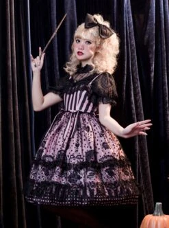 Striped Witch Cat Print Detachable Black Star Lace Net Yarn Halloween Gothic Lolita Sleeveless Dress 23 Striped Witch Cat Print Detachable Black Star Lace Net Yarn Halloween Gothic Lolita Sleeveless Dress -MIMY Lolita Shop 6 500x672 119