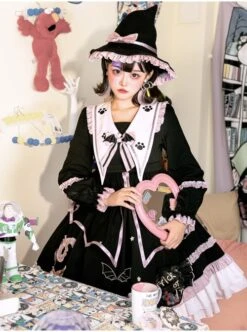 Magic House Series OP Cute Little Devil Cat Ears Pointed Collar Gothic Lolita Halloween Long Sleeve Thick Dress -MIMY Lolita Shop 6 500x672 123
