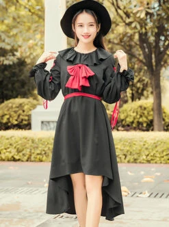 Black Bind Strap Bowknot Gothic Lolita Long Sleeve Dress 15 Black Bind Strap Bowknot Gothic Lolita Long Sleeve Dress -MIMY Lolita Shop 6 500x672 135