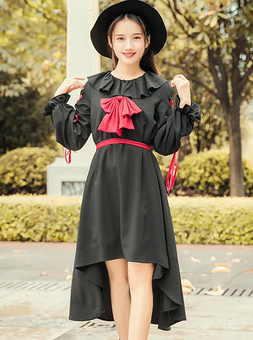 Black Bind Strap Bowknot Gothic Lolita Long Sleeve Dress 8 Black Bind Strap Bowknot Gothic Lolita Long Sleeve Dress - Image 6