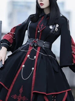 Sanctioner Series OP Dark Retro Military Style Gothic Lolita Long Sleeve Dress -MIMY Lolita Shop 6 500x672 14