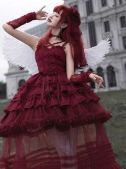 Double Strap Bow Ribbon Rose Pendant Layered Dress Design Elegant Flowy Gothic Lolita Dress Set -MIMY Lolita Shop 6 500x672 144