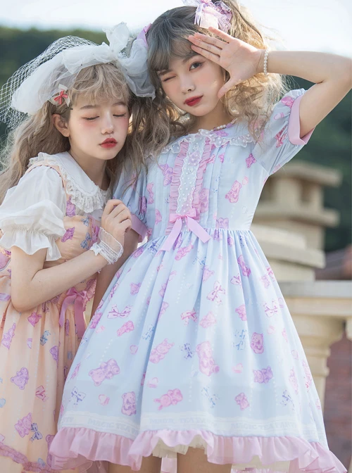 Jelly Bear Series OP Cute Printing Sweet Lolita Short Sleeve Dress 5 Jelly Bear Series OP Cute Printing Sweet Lolita Short Sleeve Dress - Image 3