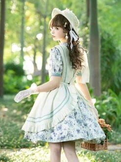 Pastoral Style Blueberry Print Detachable Apron Cute Puff Sleeve Sweet Lolita Short Sleeve Dress Set -MIMY Lolita Shop 6 500x672 164