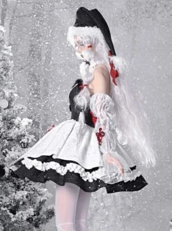 Winter Carol Series Gothic Christmas Plush V-Neck Tube Top Design Sharp Corner Hem Plush Ball Decoration Gothic Lolita Sleeveless Dress Set -MIMY Lolita Shop 6 500x672 19
