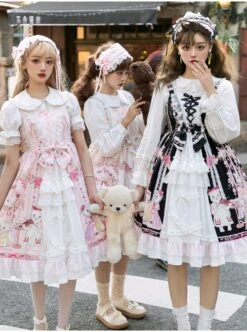 Cats Tea Party Series JSK Cute Cat Printing Sweet Lolita Sling Dress -MIMY Lolita Shop 6 500x672 194