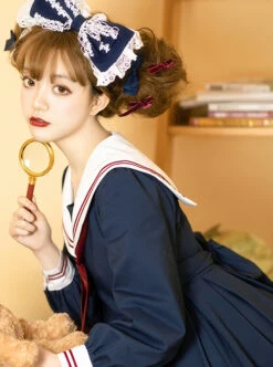 Star Falling Series OP Navy Blue Sweet Lolita Navy Collar Long Sleeve Dress -MIMY Lolita Shop 6 500x672 195