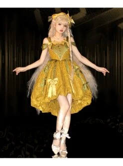 Vanity Movement Series Sweet Lolita Bowknots Pendant Jacquard Embroidery Bud Type Pleated Sling Dress Set -MIMY Lolita Shop 6 500x672 199