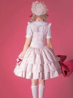 Cream Cat Series Cute Soft Girl Daily Ruffled Bow Kitten Print Sweet Lolita Dress -MIMY Lolita Shop 6 500x672 202