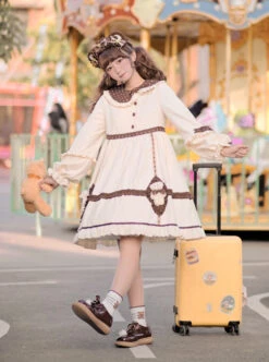 Coffee Bears Series OP Doll Collar Sweet Lolita Autumn Winter Apricot Long Sleeve Dress -MIMY Lolita Shop 6 500x672 213