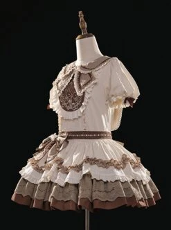 Cream Rabbit Series Cute Daily Bowknot Design Neckline Exquisite Rabbit Embroidery Petal Hem Lace Decoration Sweet Lolita Puff Sleeve Dress -MIMY Lolita Shop 6 500x672 230