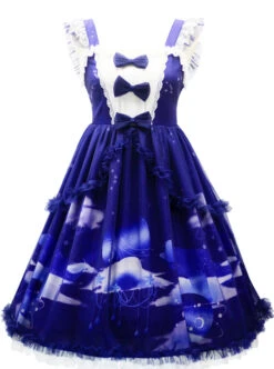 Dream Of Cloud Whale Series JSK Bowknot Navy Blue Sweet Lolita Sling Dress -MIMY Lolita Shop 6 500x672 238