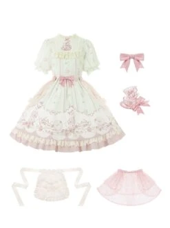 Rose Garden Series Cute Teacup Embroidery Pink Tea Party Print Lace Sweet Lolita Small Round Neck Puff Sleeve Dress Apron Set -MIMY Lolita Shop 6 500x672 240