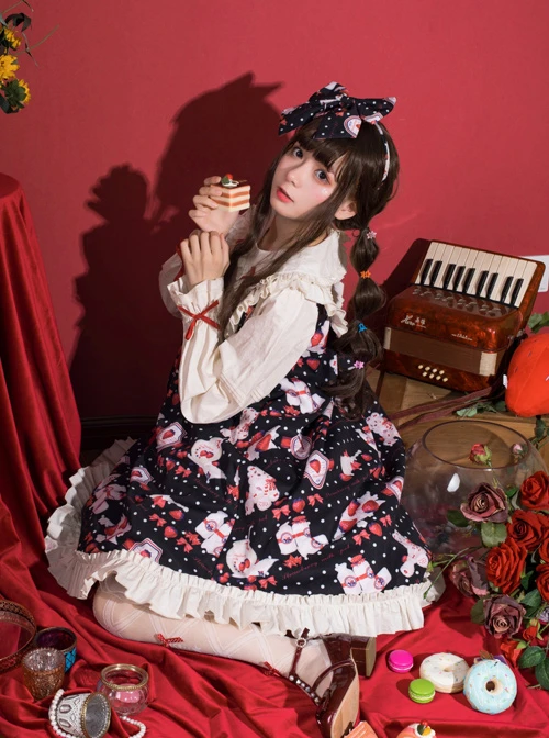 Strawberry Milk Bottle Series OP Bowknot Sweet Lolita Long Sleeve Dress 3 Strawberry Milk Bottle Series OP Bowknot Sweet Lolita Long Sleeve Dress