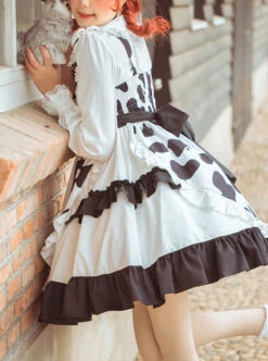 Creamy Cookies Series JSK Milk Cow Printing Sweet Lolita Sling Dress -MIMY Lolita Shop 6 500x672 268