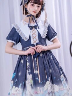 Little Prince Series Printing Bowknot High Waist Sweet Lolita Short Sleeve Dress -MIMY Lolita Shop 6 500x672 269