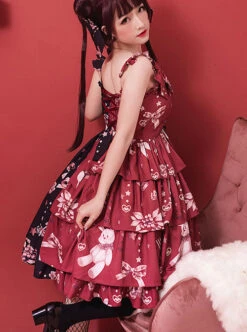 Magic Tea Party Chocolate Rabbit Series Printing Chinese Style Sweet Lolita Sling Dress -MIMY Lolita Shop 6 500x672 272