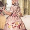 Striped Bow Doll Collar Detachable Sleeves Strawberry Blood Bag Syringe Print Striped Halloween Sweet Lolita Long Sleeve Dress