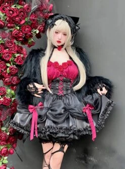 Succubus Rose Style Vintage Elegant Jacquard Lace-Up Bowknot Decoration Sexy Halter Neck Gothic Lolita Sleeveless Dress -MIMY Lolita Shop 6 500x672 28