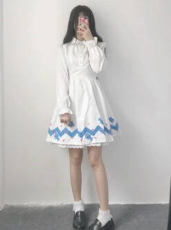 Lovely Shark Series White Long Sleeves Sweet Lolita Dress With Shark Shawl -MIMY Lolita Shop 6 500x672 306