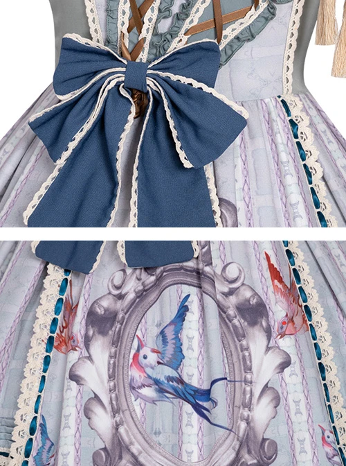 Sparrows In The Mirror Series JSK Type I Light Blue Retro Pastoral Style Sweet Lolita Sling Dress 9 Sparrows In The Mirror Series JSK Type I Light Blue Retro Pastoral Style Sweet Lolita Sling Dress - Image 7