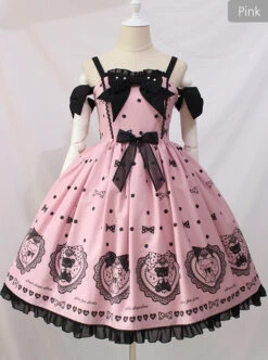 Black Sugar Bear Series Bowknot Sweet Lolita Sling Dress -MIMY Lolita Shop 6 500x672 309