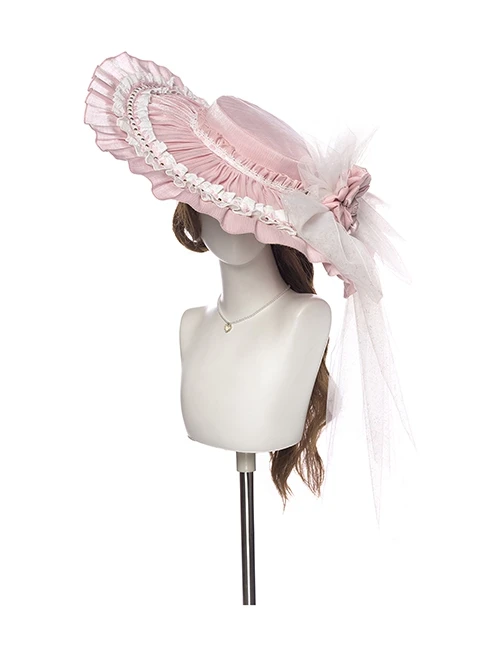Riparbella Series White Pink Noble Gorgeous Flower Wedding Classic Ribbon Bowknot Ruffles Lolita Sleeveless Dress Hat Set 10 Riparbella Series White Pink Noble Gorgeous Flower Wedding Classic Ribbon Bowknot Ruffles Lolita Sleeveless Dress Hat Set - Image 8