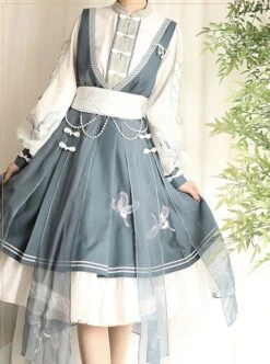 Crane String Series Improved Chinese Style Exquisite Embroidery Buckle Design Classic Lolita Long Sleeve Dress Set -MIMY Lolita Shop 6 500x672 336