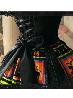 Magic Tea Party Black Spider Web Witch Castle Halloween Gothic Lolita Sling Dress -MIMY Lolita Shop 6 500x672 35