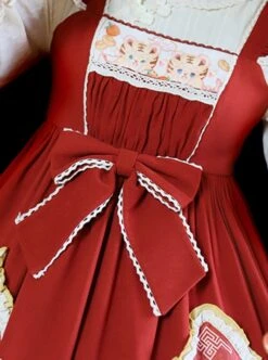 Little Tiger Series Chinese Style Stand-Up Collar Little Tiger Print Fur Ball Tassel Fake Two-Piece Design Classic Lolita Long-Sleeved Dress -MIMY Lolita Shop 6 500x672 354