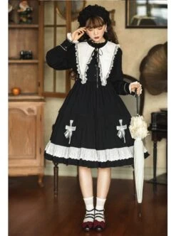 Cross Temple Series OP Pure Color Cotton Halloween Simplicity Gothic Lolita Black Long Sleeve Dress -MIMY Lolita Shop 6 500x672 38