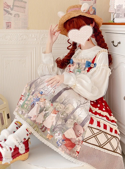 Secret Forest Tea Party Series JSK Cute Animal Print Bow Knots Button Decoration Classic Lolita Sleeveless Dress Set 5 Secret Forest Tea Party Series JSK Cute Animal Print Bow Knots Button Decoration Classic Lolita Sleeveless Dress Set - Image 3