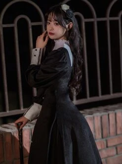 Twilight Prayer Series Nun Style False Collar Detachable Early Spring Retro Lantern Sleeve Gothic Lolita Long Sleeve Dress -MIMY Lolita Shop 6 500x672 41