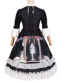 Narkissos Series Printing Retro Black Classic Lolita Short Sleeve Dress -MIMY Lolita Shop 6 500x672 421